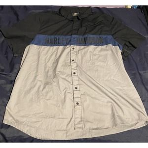 Harley Davidson Genuine Motorclothes Button Down Shirt Mens 4XL Blue/Black/Gray